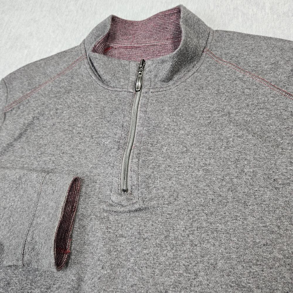 Tommy Bahama Sweater Mens 2XL? Gray Reversible Quarter Zip Mock Neck Stripe Knit